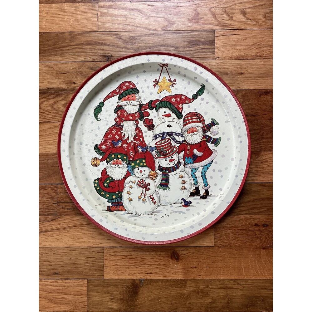 Wim Schimmer Potpourri 1995 Metal Christmas Santa’s Snowmen Serving Tray 13.5”